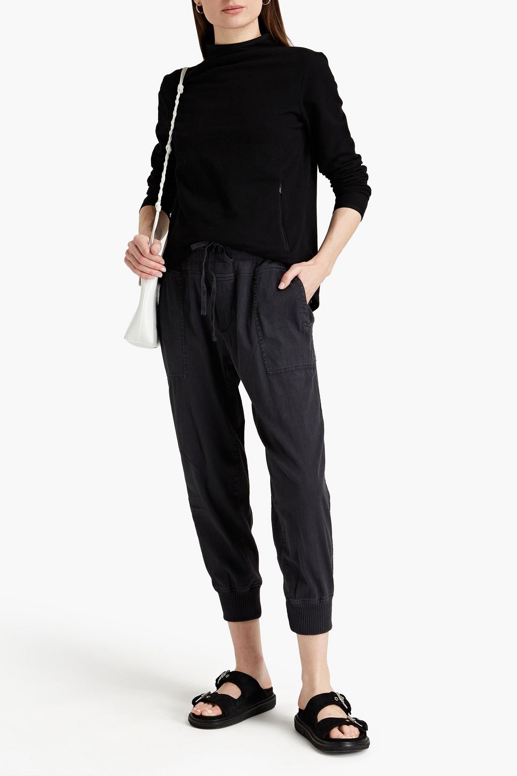 JAMES PERSE Cotton-blend fleece turtleneck top