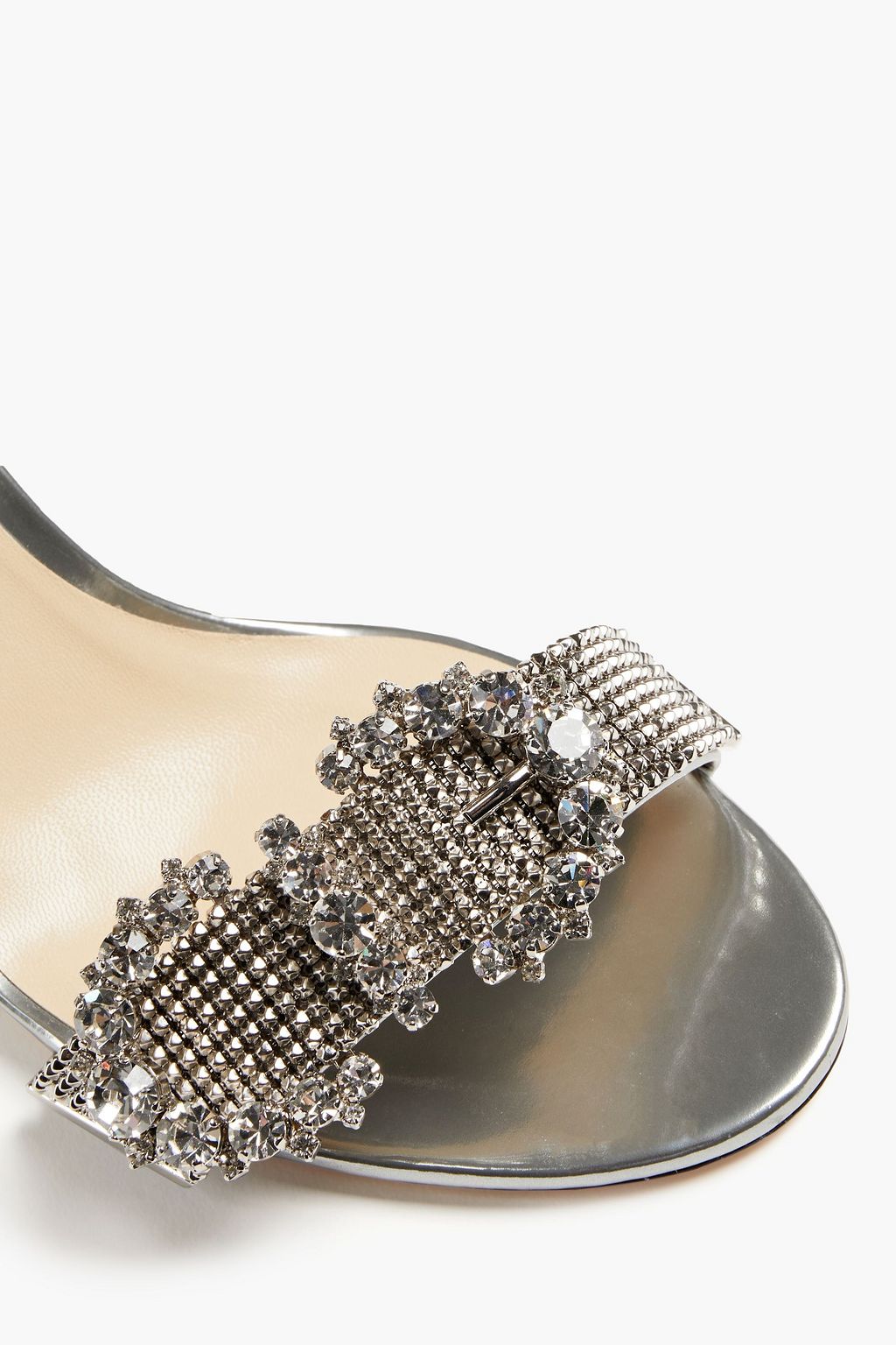 JIMMY CHOO Lais 85 크리스털 장식 미러드 가죽 샌들