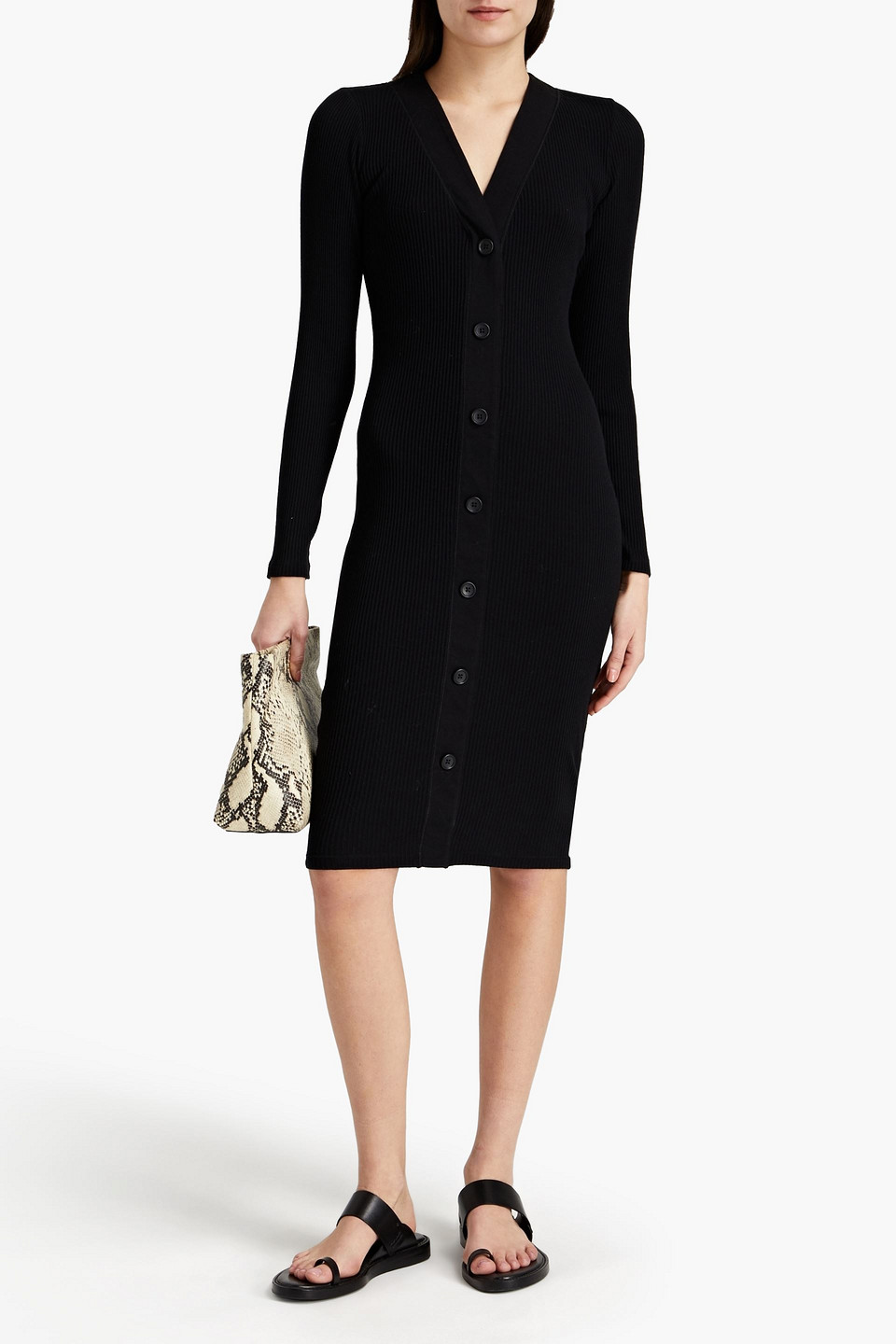 James Perse Ribbed Cotton-jersey Dress In Black