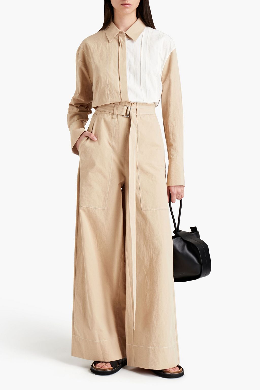 JOSEPH Taika slub cotton and linen-blend wide-leg pants