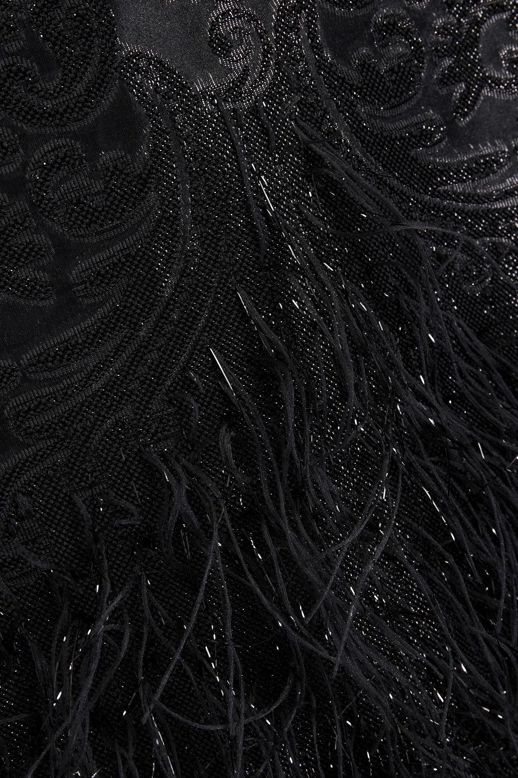 GANNI Faux feather-embellished brocade mini dress
