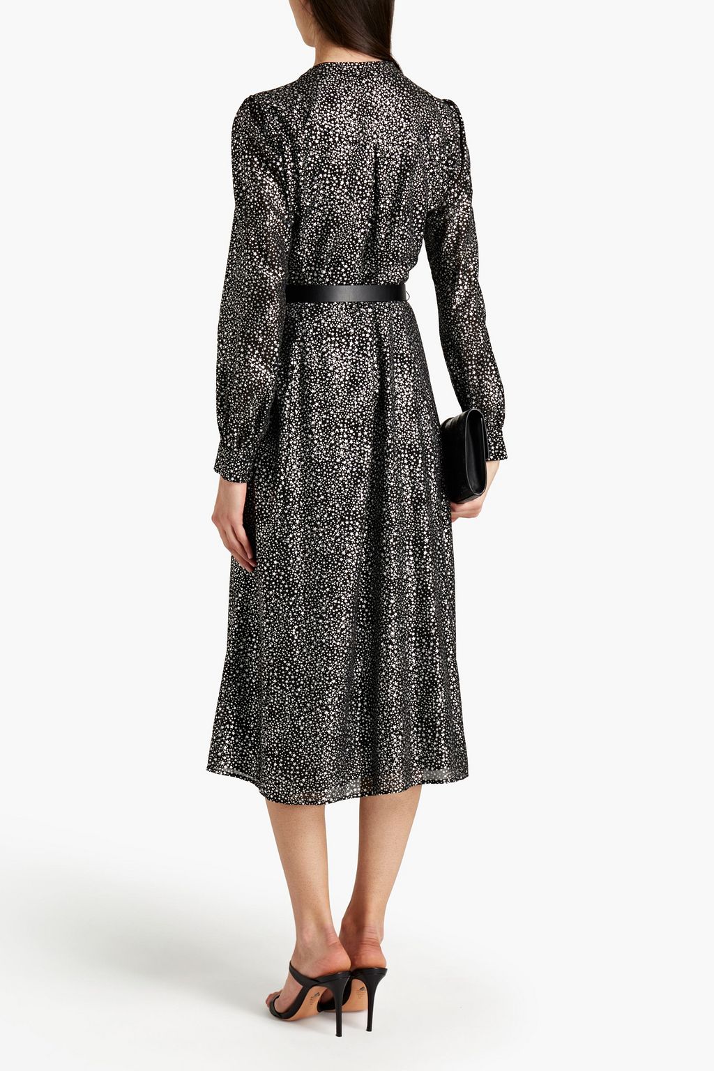 MICHAEL MICHAEL KORS Belted metallic printed chiffon midi dress