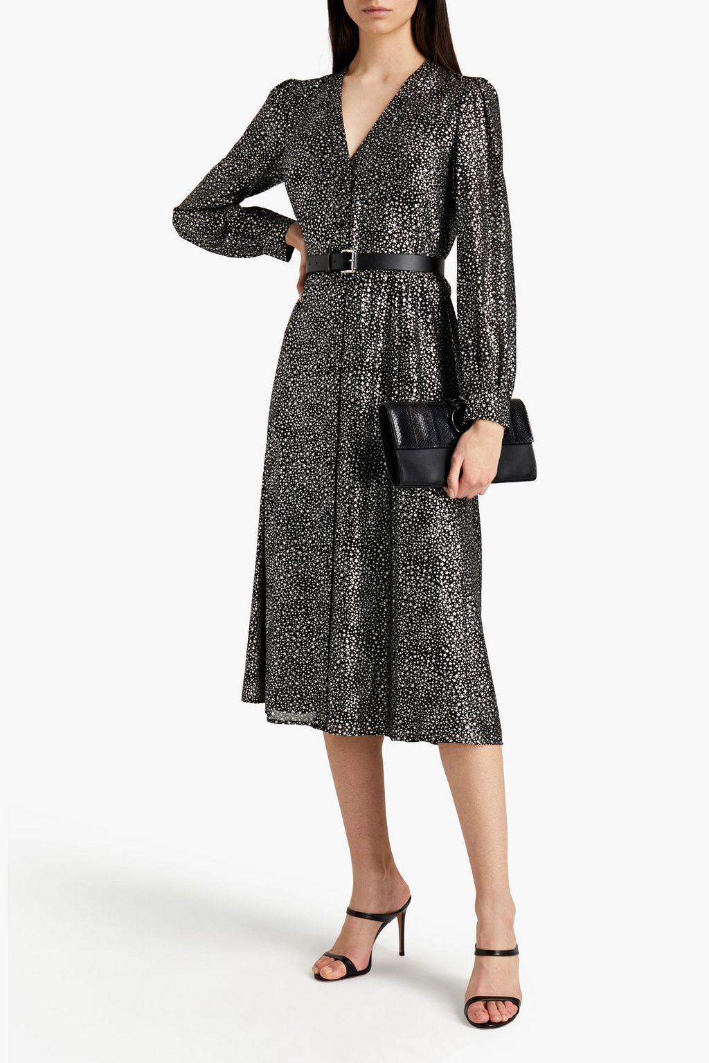 MICHAEL MICHAEL KORS Belted metallic printed chiffon midi dress