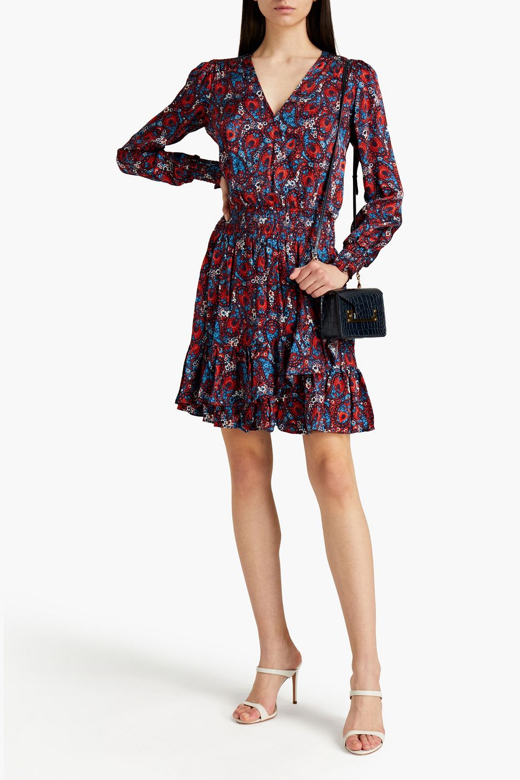 MICHAEL MICHAEL KORS Wrap-effect shirred printed crepe mini dress