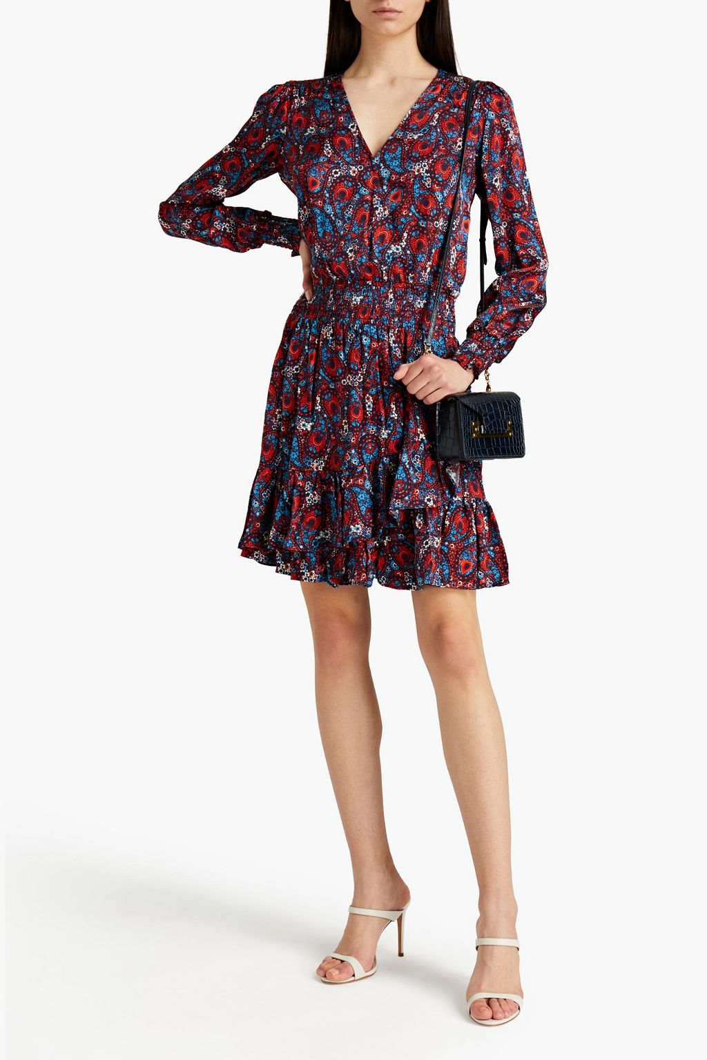 MICHAEL MICHAEL KORS Wrap-effect shirred printed crepe mini dress | THE ...