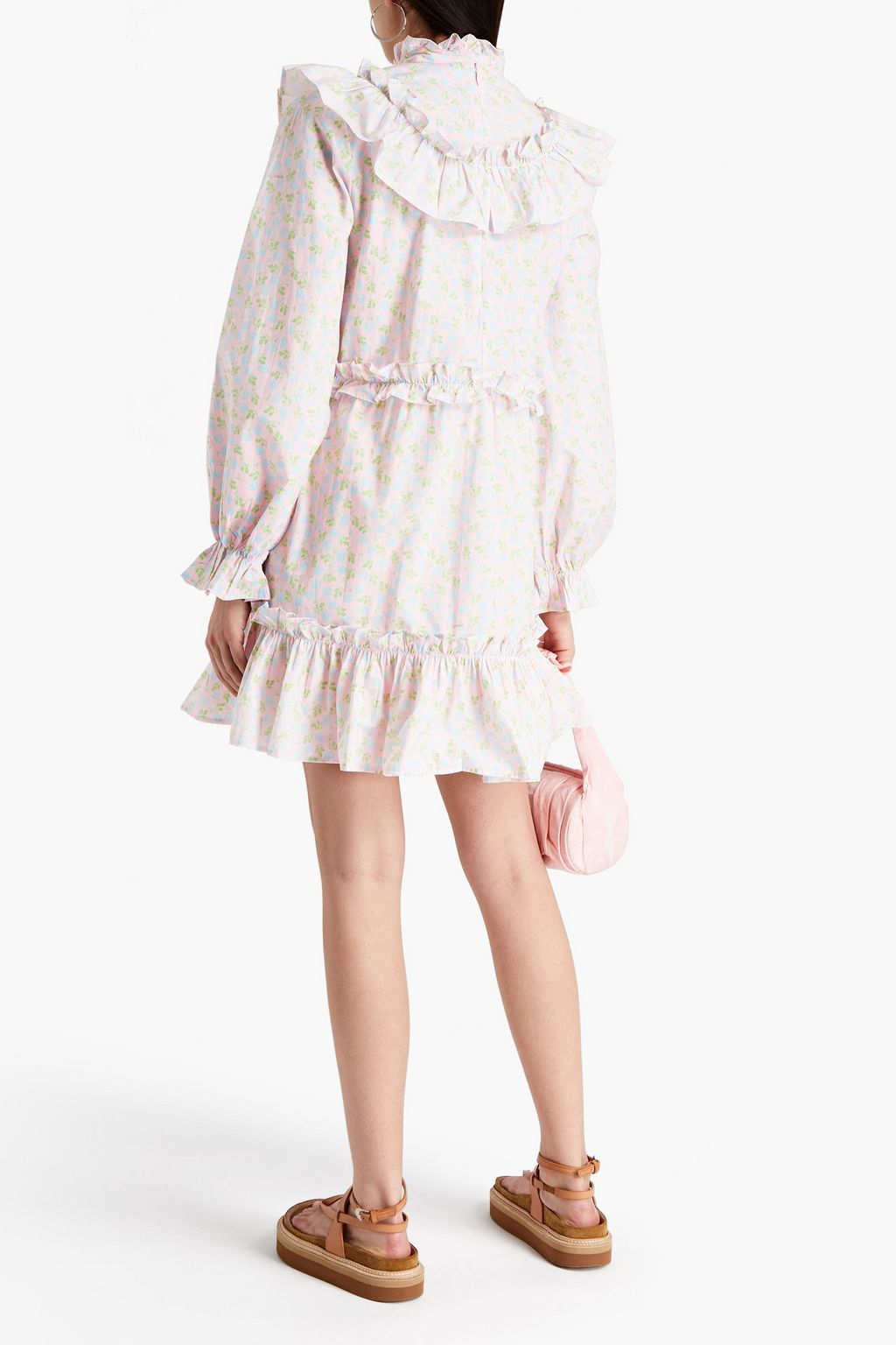GANNI Ruffled floral-print cotton mini dress