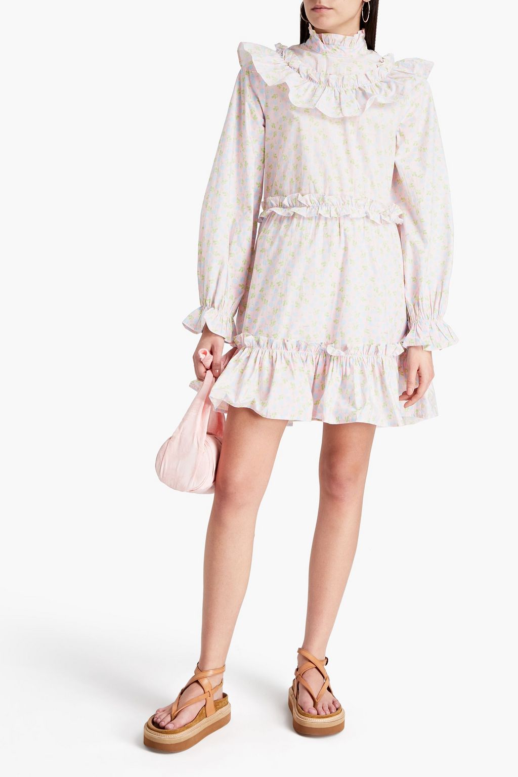 GANNI Ruffled floral-print cotton mini dress
