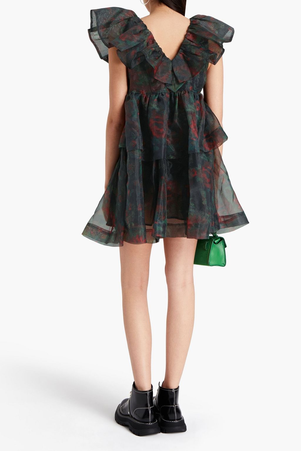 GANNI Tiered printed organza mini dress