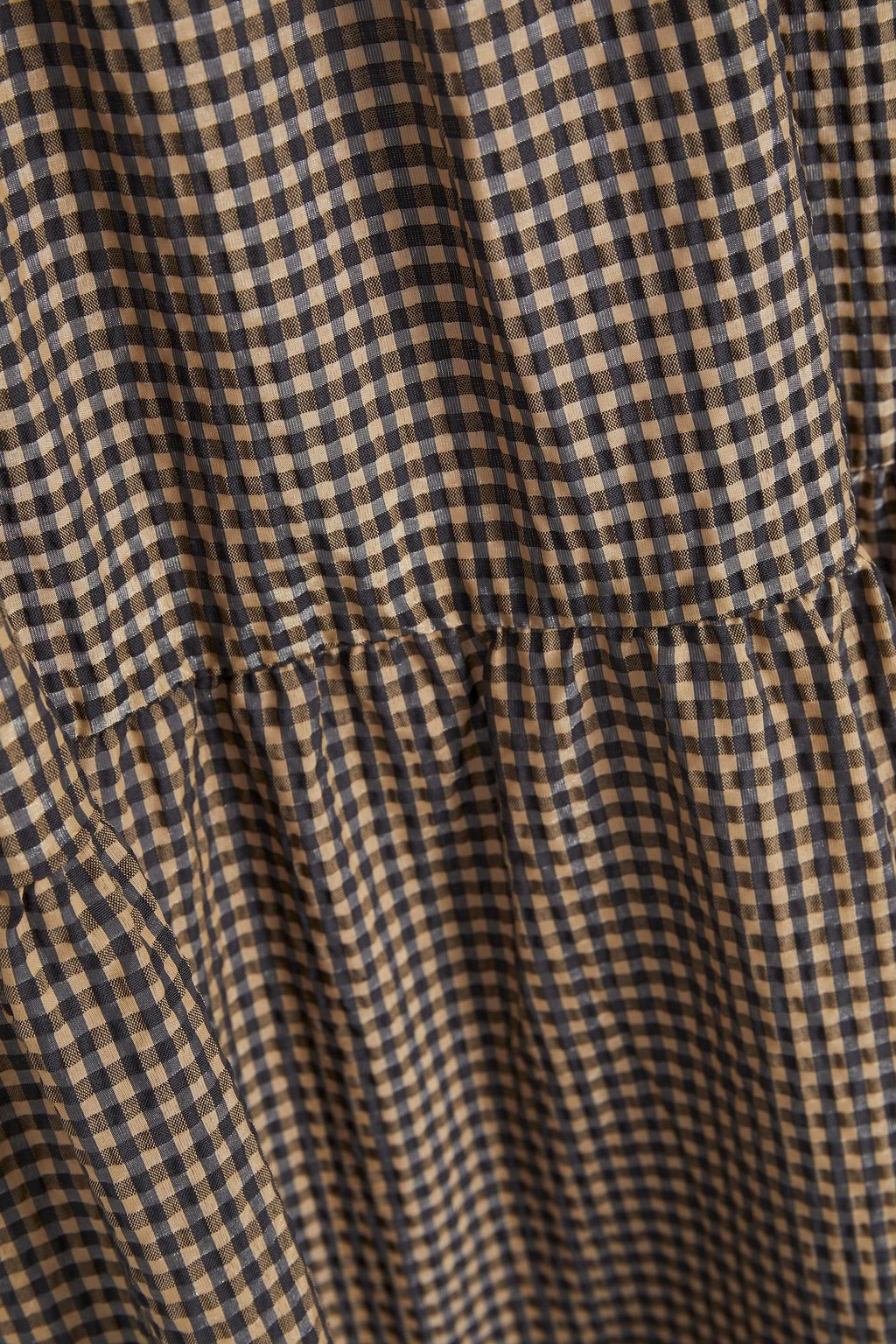 GANNI Tiered gingham seersucker midi dress