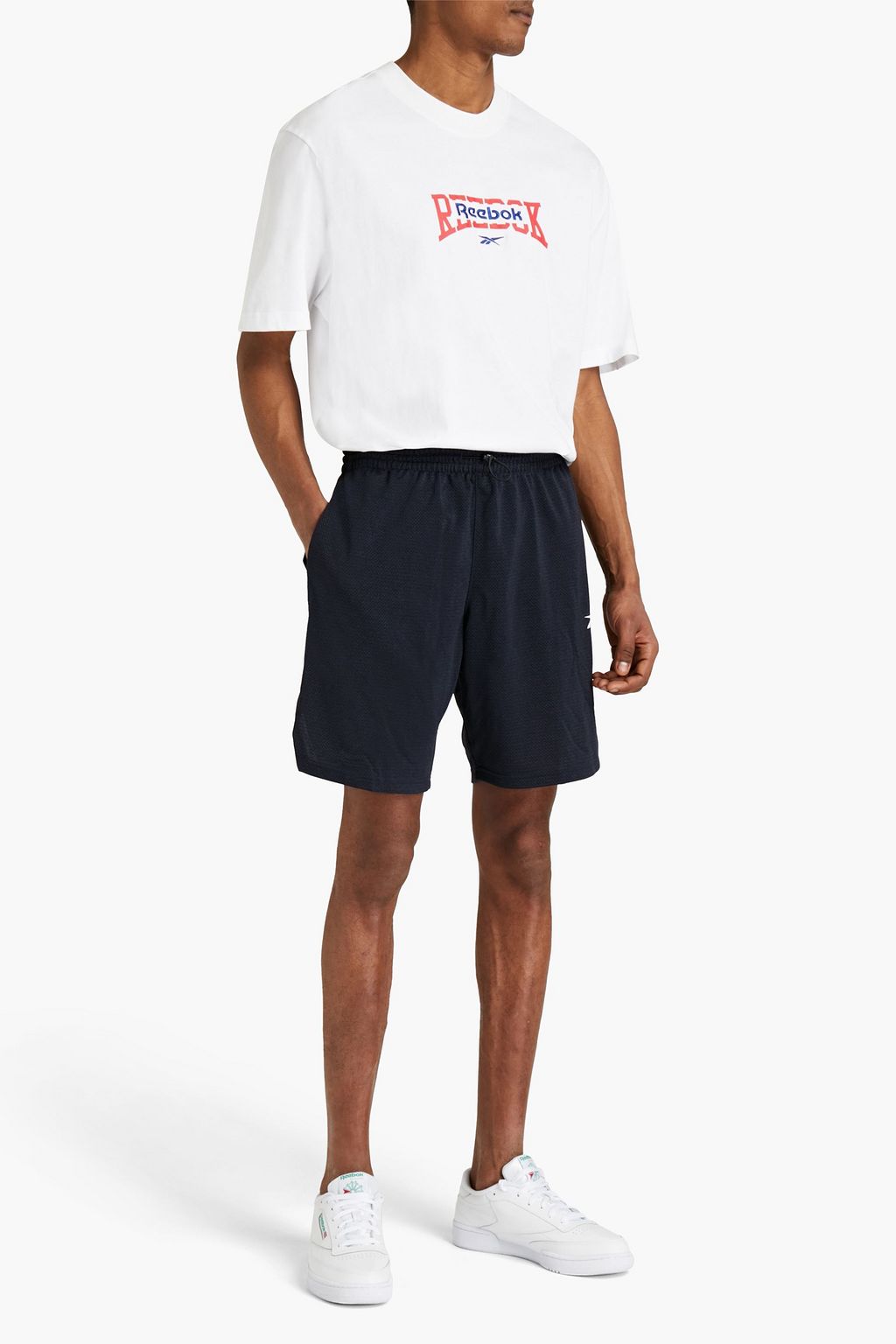 REEBOK Logo-embroidered printed cotton-jersey T-shirt