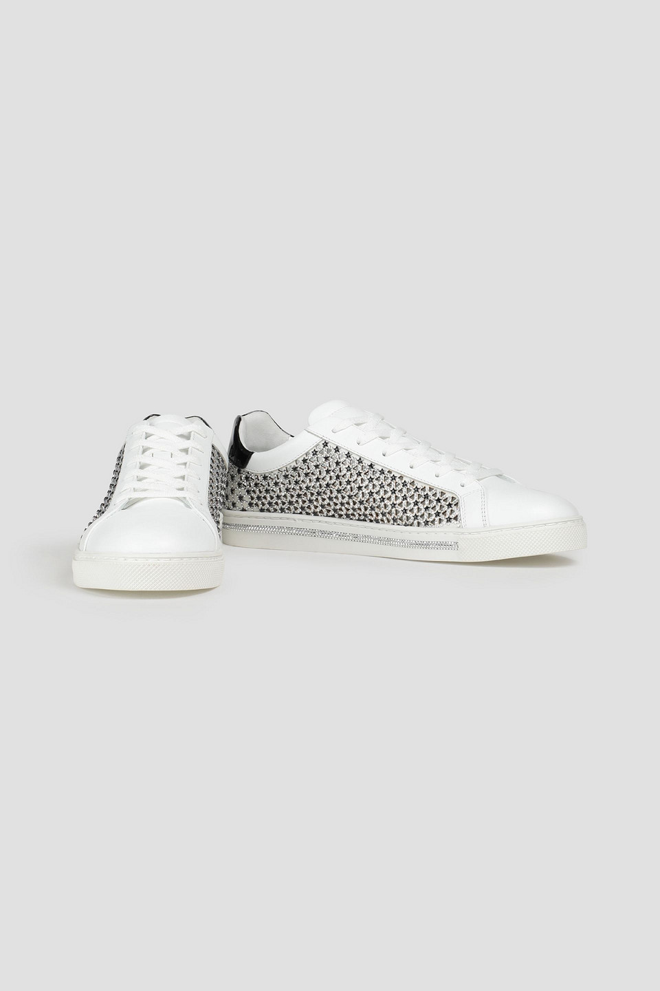 René Caovilla Xtra Embellished Leather Trainers In White