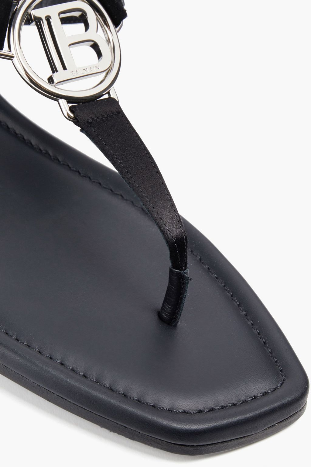 BALMAIN Crystal-embellished satin and suede slides