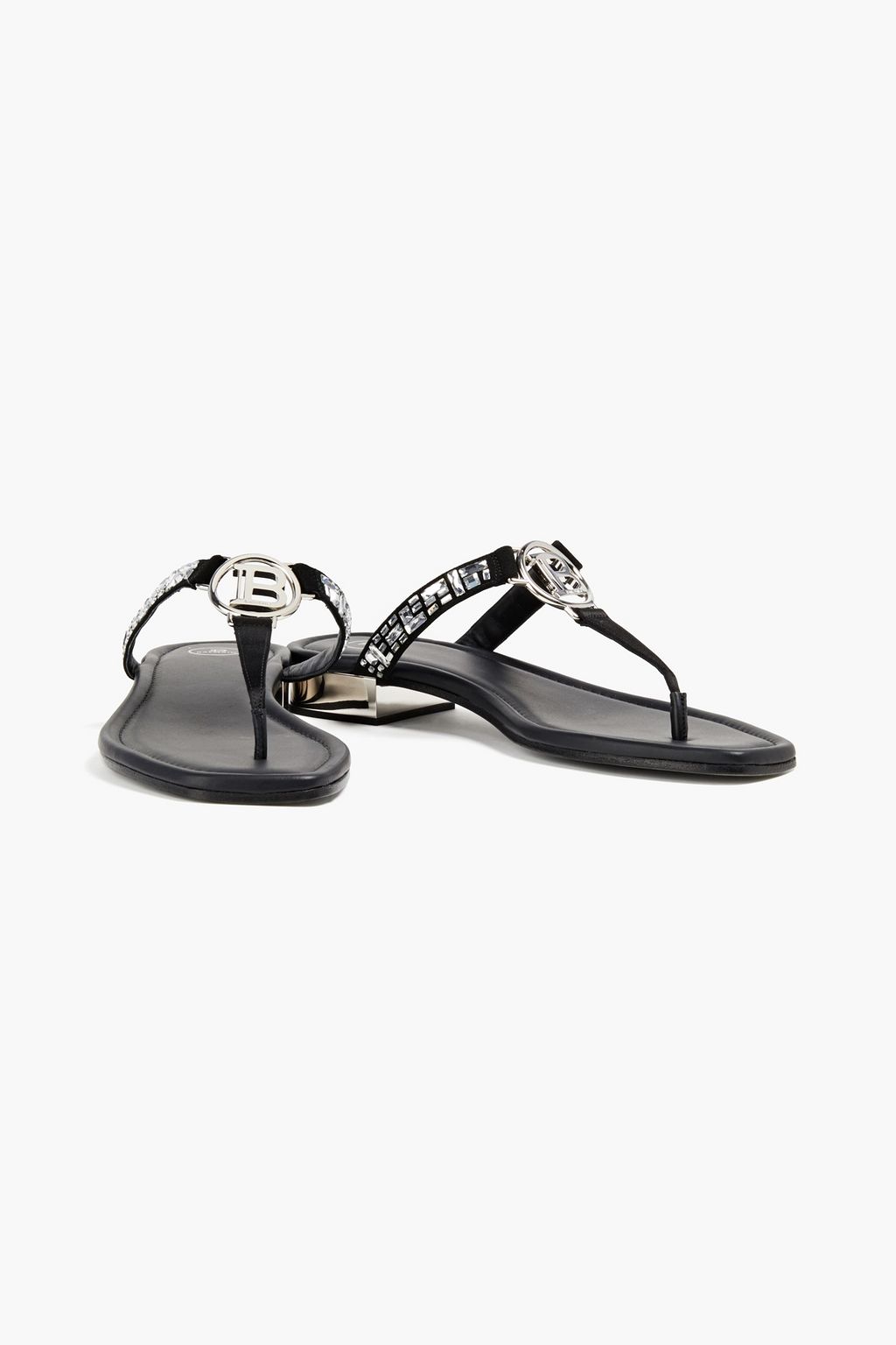 BALMAIN Crystal-embellished satin and suede slides