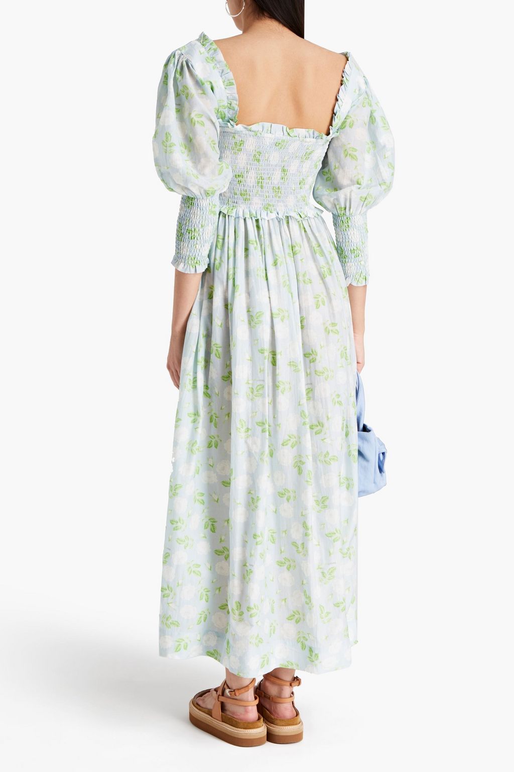 GANNI Shirred floral-print cotton and silk-blend maxi dress