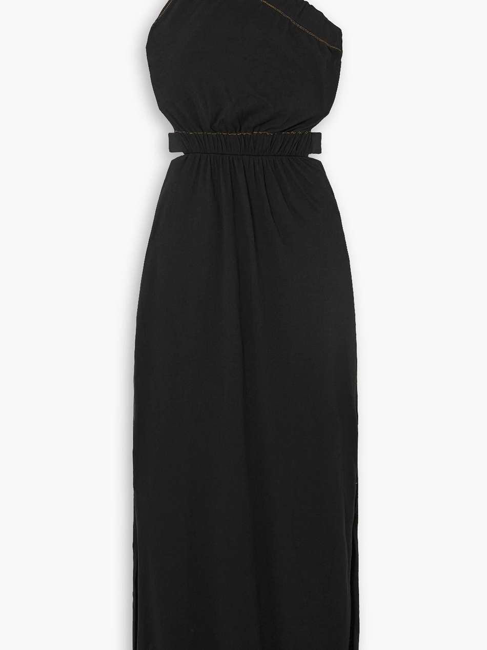 one-shoulder cutout cotton-jersey midi dress