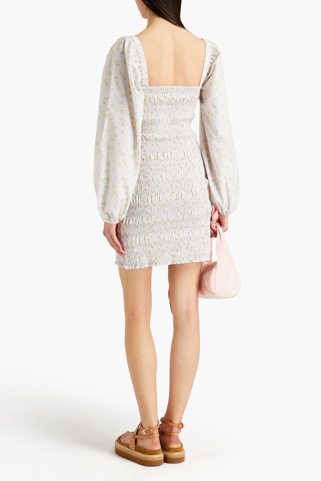 GANNI Shirred floral-print cotton mini dress
