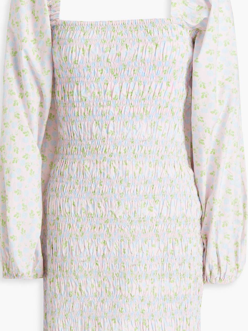 shirred floral-print cotton mini dress
