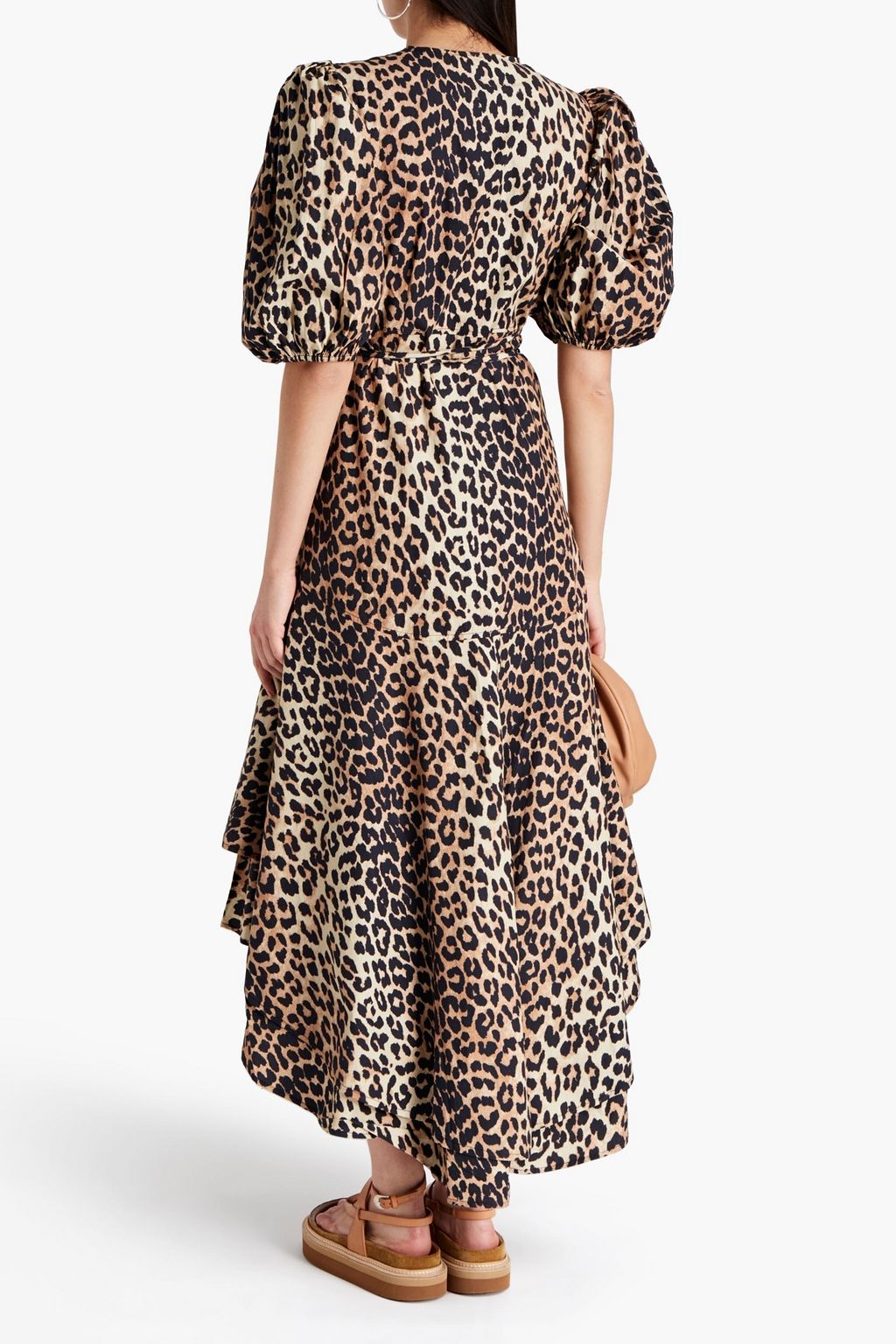GANNI Layered leopard-print cotton-poplin midi wrap dress