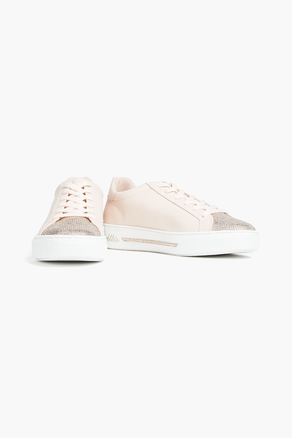 René Caovilla Crystal-embellished Leather Trainers In Neutral