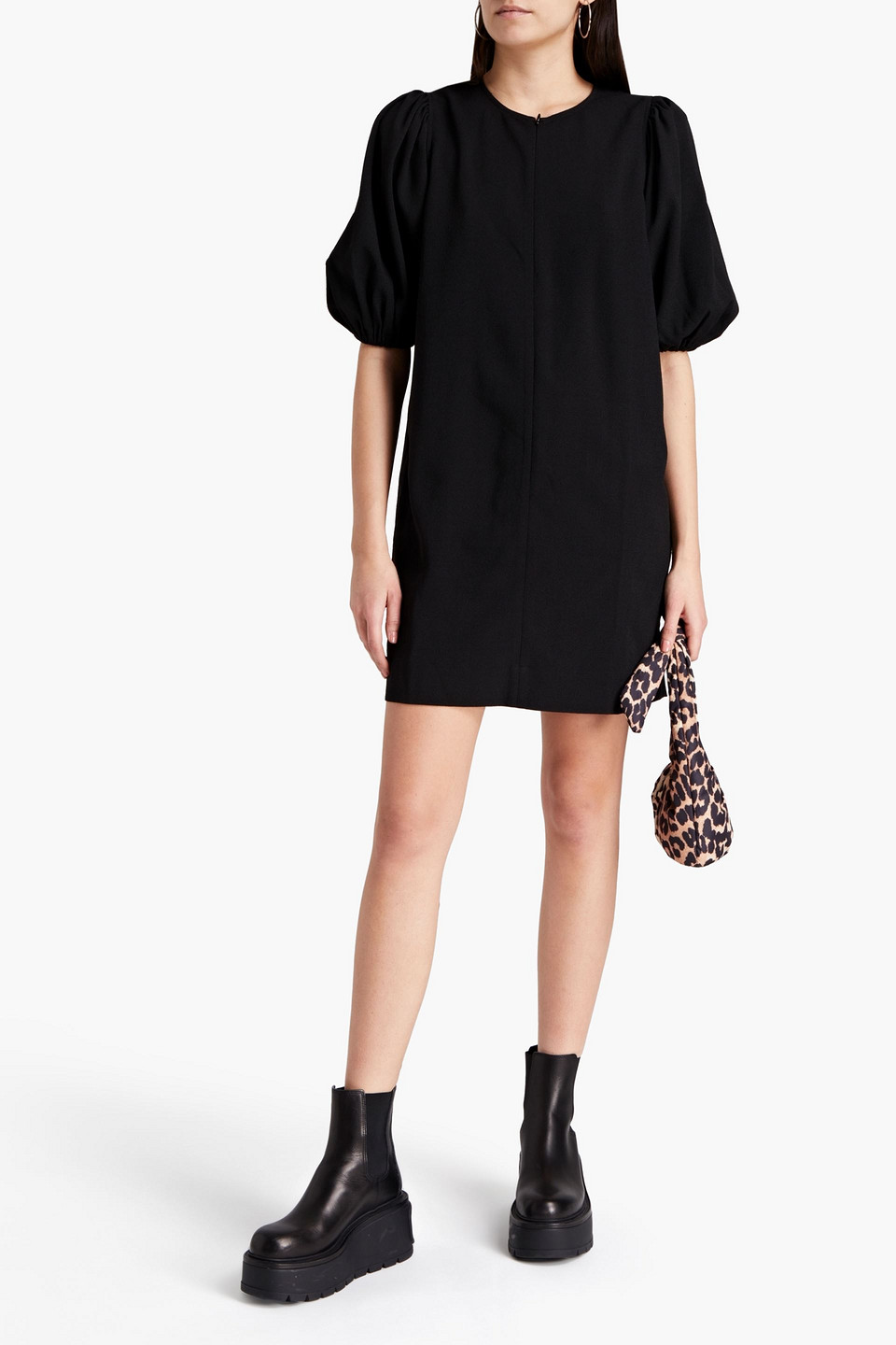 Ganni Crepe Mini Dress In Black