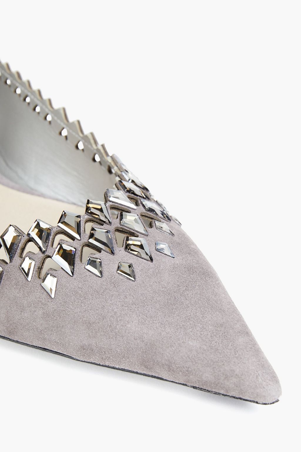RENE' CAOVILLA Silene laser-cut embellished suede point-toe flats