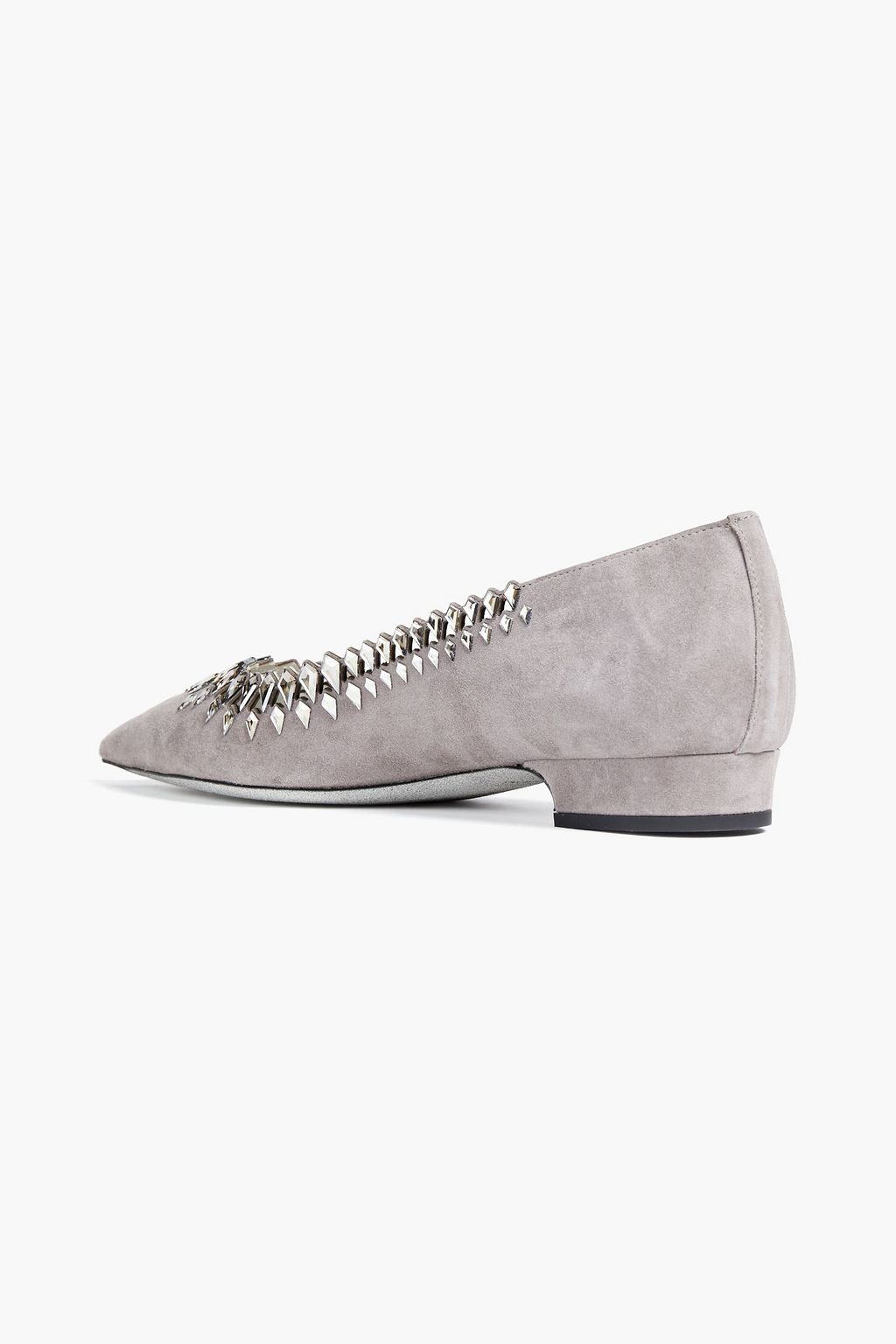 RENE' CAOVILLA Silene laser-cut embellished suede point-toe flats