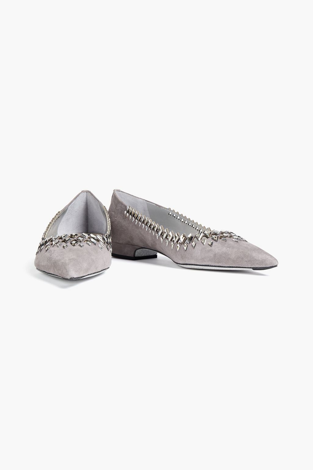 RENE' CAOVILLA Silene laser-cut embellished suede point-toe flats