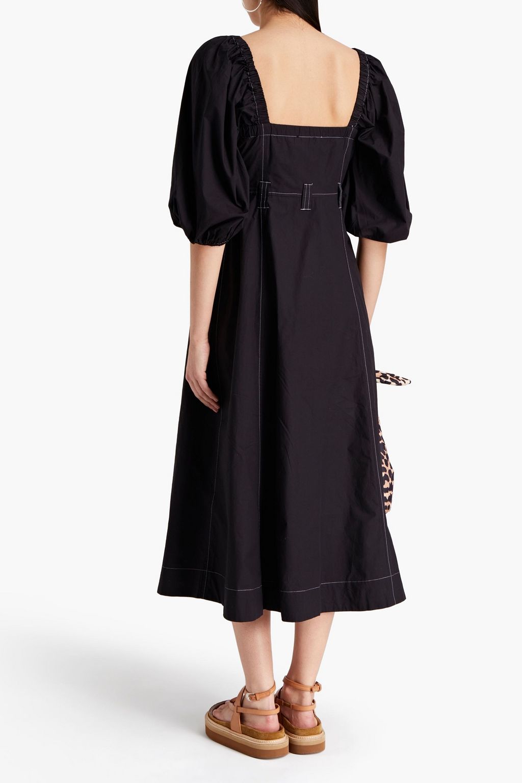 GANNI Topstitched organic cotton midi dress