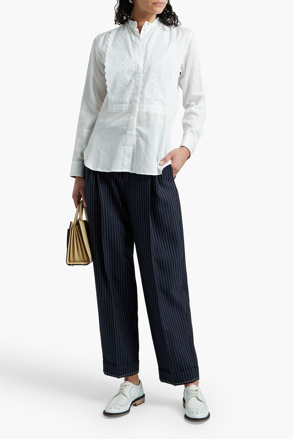 PAUL SMITH Broderie anglaise-paneled cotton-poplin top