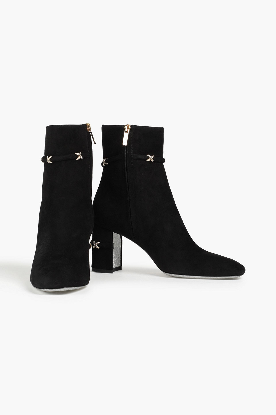 René Caovilla Carrie Crystal-embellished Suede Ankle Boots In Black