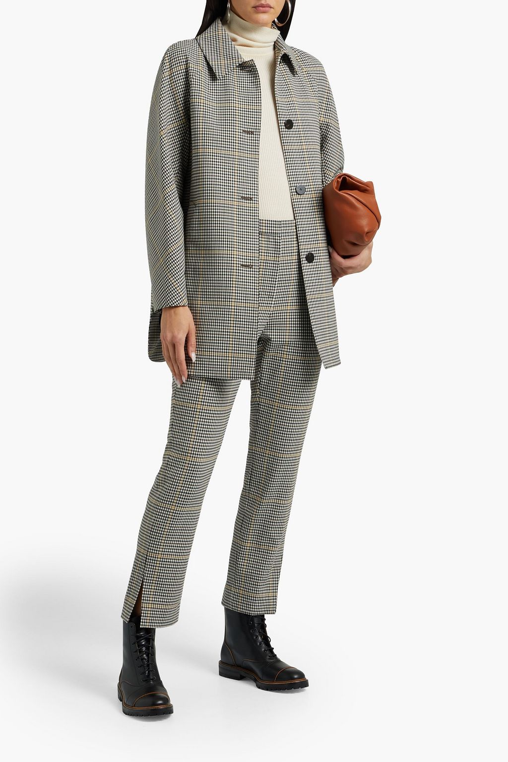 THEORY Cropped checked woven straight-leg pants