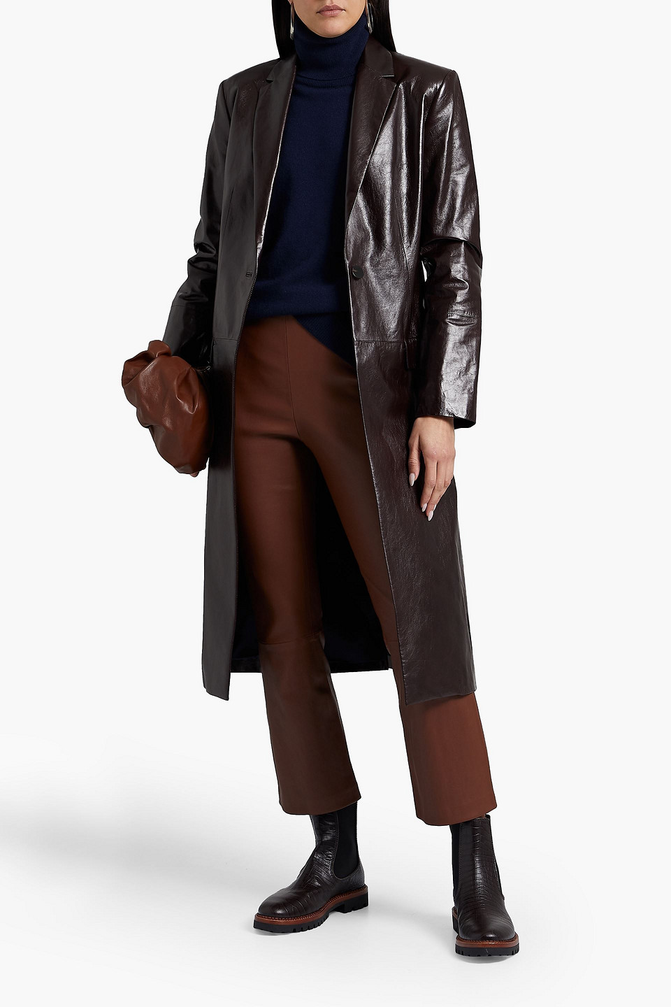 Theory Leather Coat In Dark Brown ModeSens