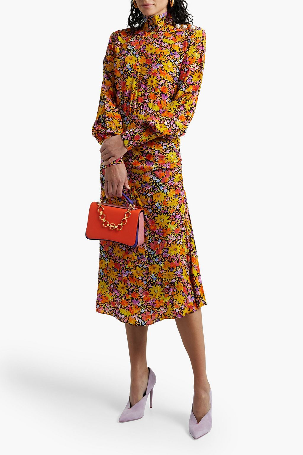 REBECCA VALLANCE Arles ruched floral-print crepe de chine midi dress