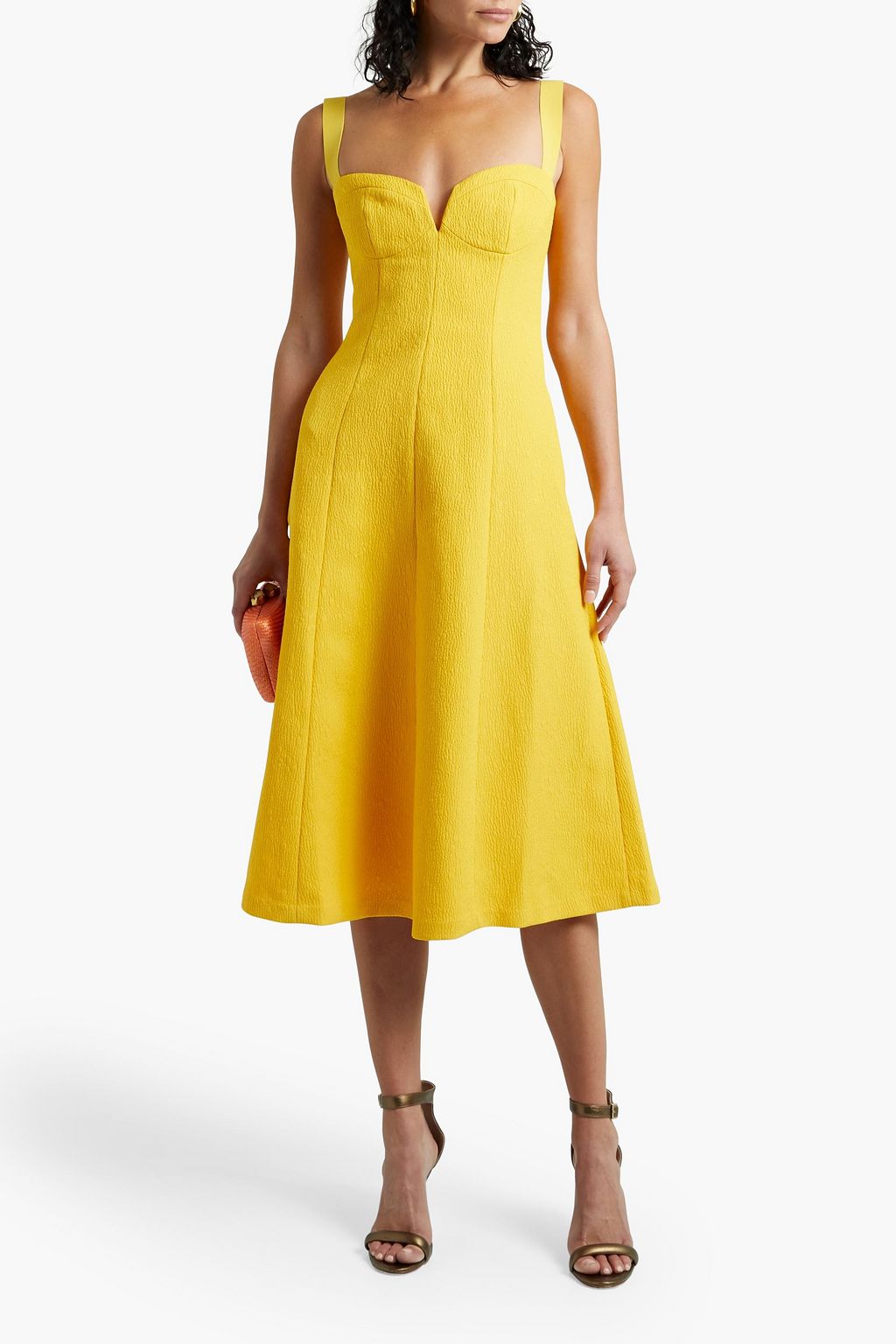 REBECCA VALLANCE Calla V cloqué midi dress