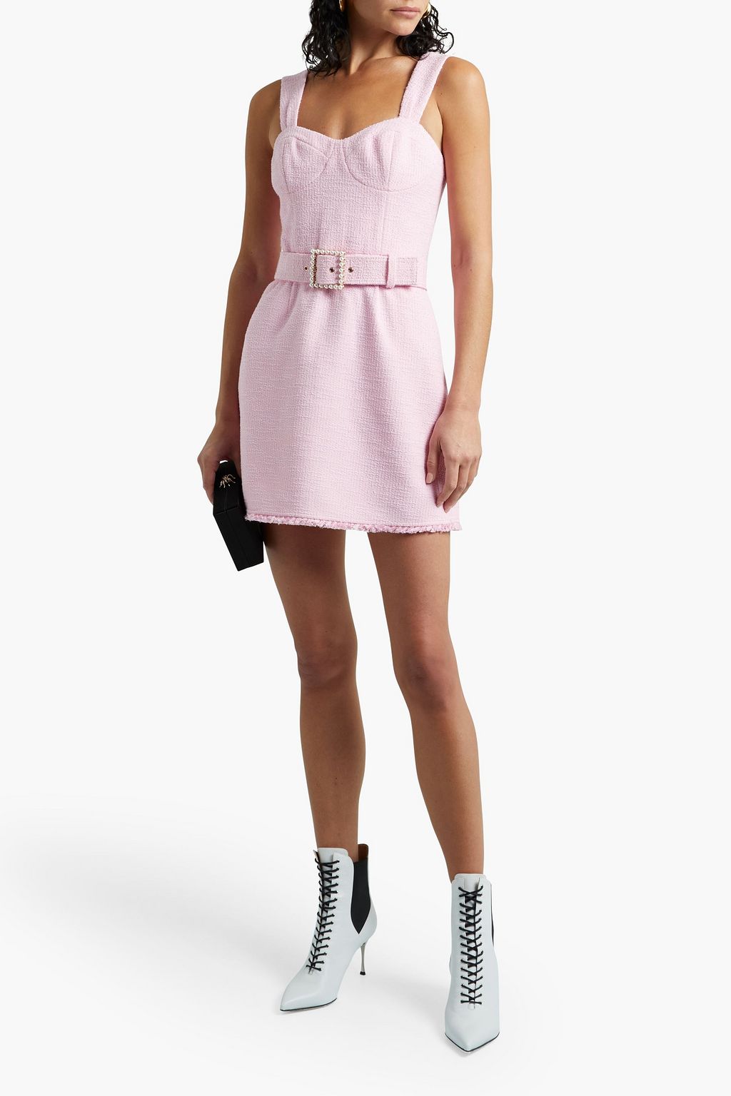 REBECCA VALLANCE Garance belted tweed mini dress