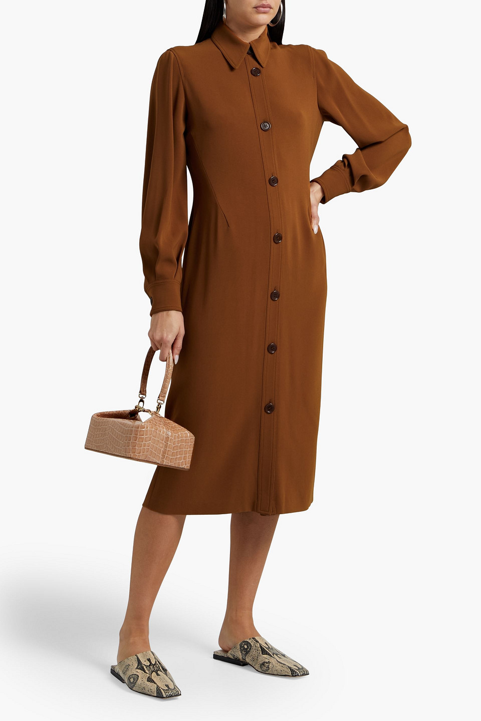 Aspesi Crepe Midi Shirt Dress In Light Brown