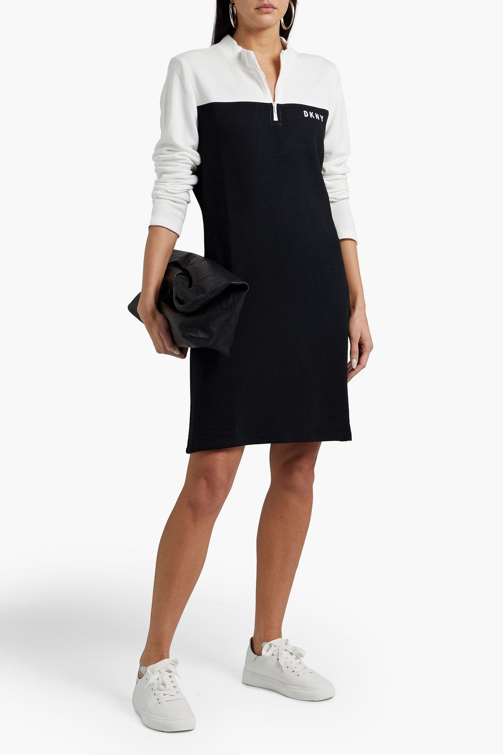 DKNY Printed two-tone French cotton-blend terry mini dress