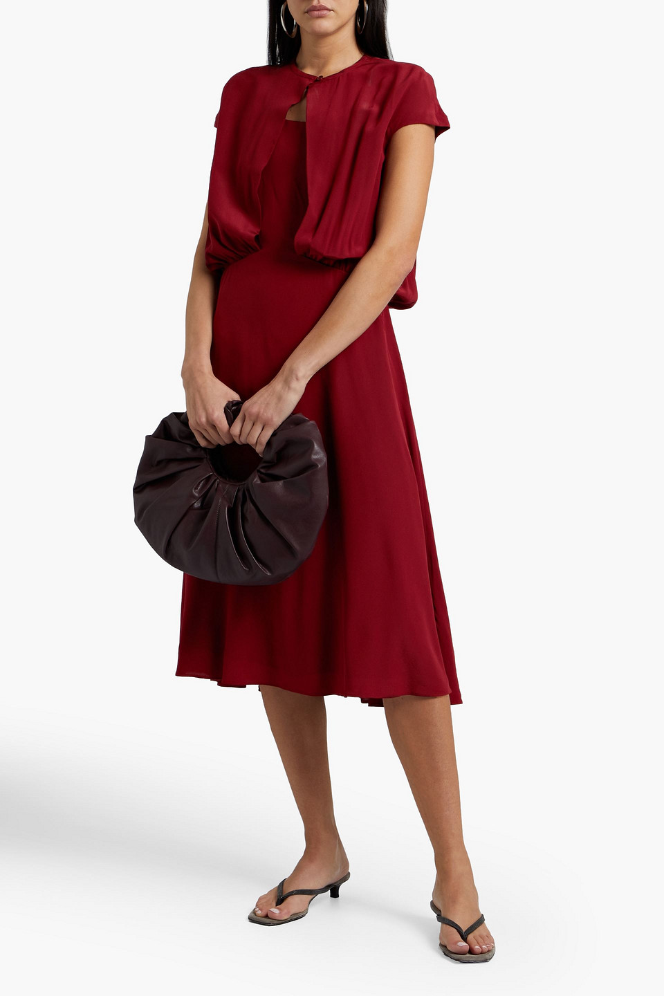 Aspesi Cutout Layered Silk Crepe De Chine Midi Dress