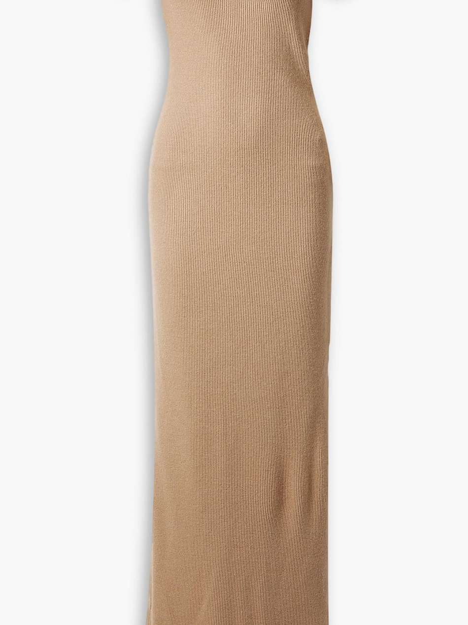 off-the-shoulder cutout ribbed-knit maxi dress