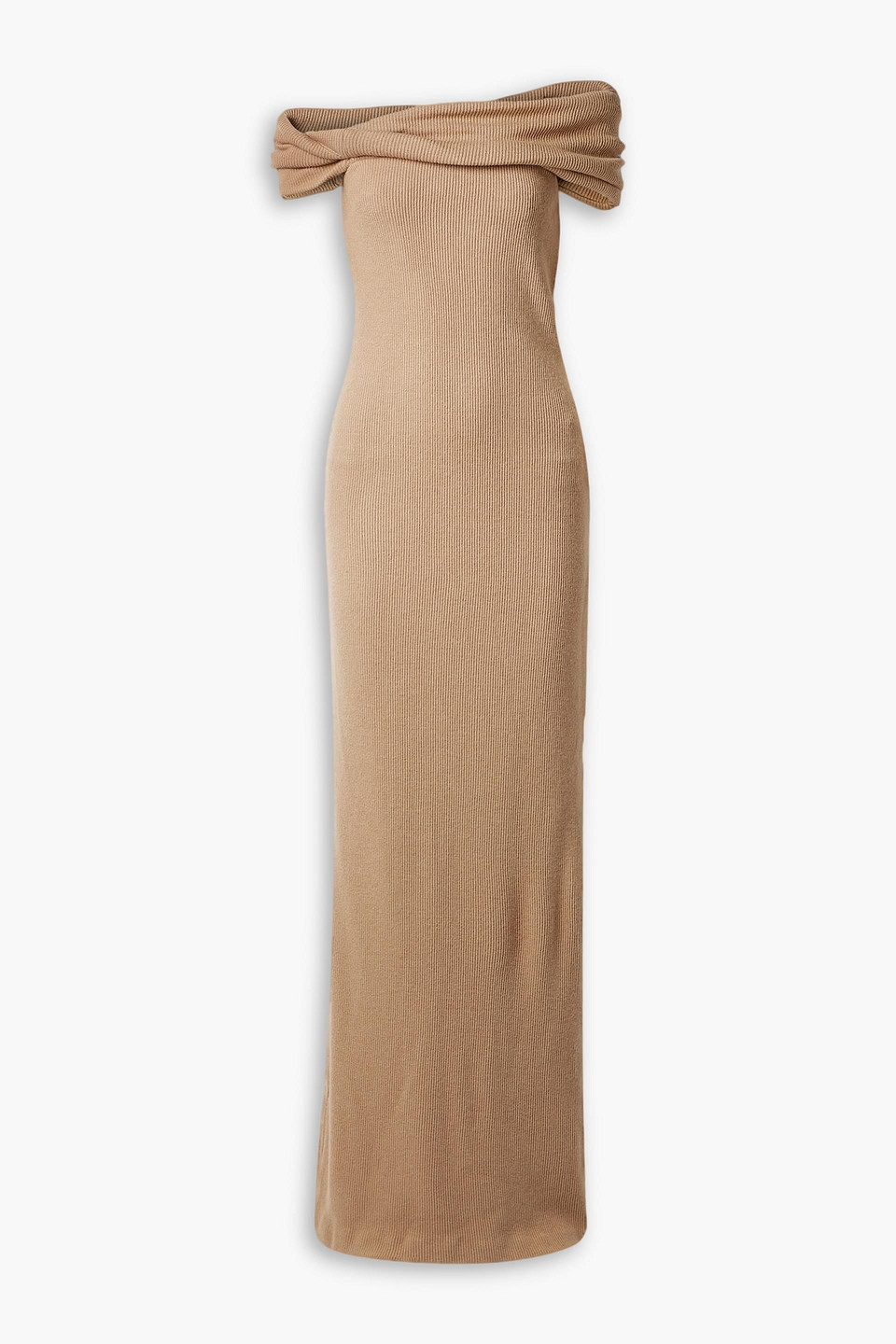 Off-the-shoulder cutout ribbed-knit maxi dress