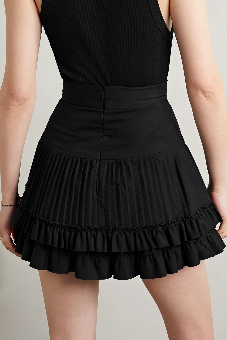  Brandon Maxwell - Pleated Tiered Poplin Mini Skirt - Black - Us 0 