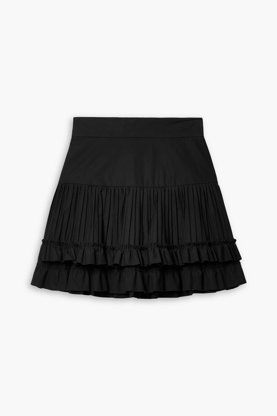 Brandon Maxwell Pleated Tiered Poplin Mini Skirt In Black