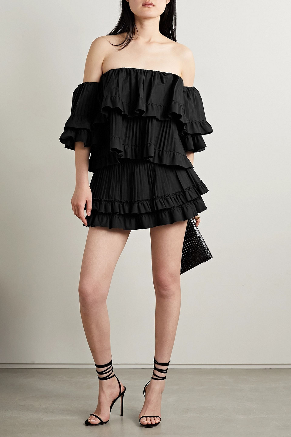  Brandon Maxwell - Pleated Tiered Poplin Mini Skirt - Black - Us 0 