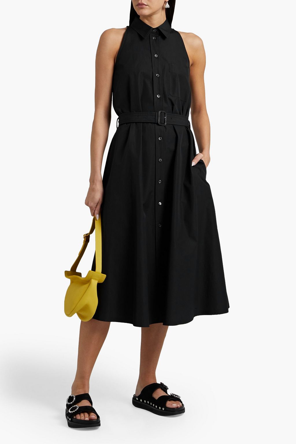 ASPESI Belted cutout cotton-poplin midi dress