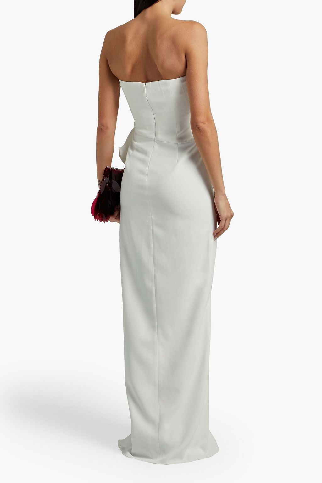 BADGLEY MISCHKA Strapless draped crepe bridal gown