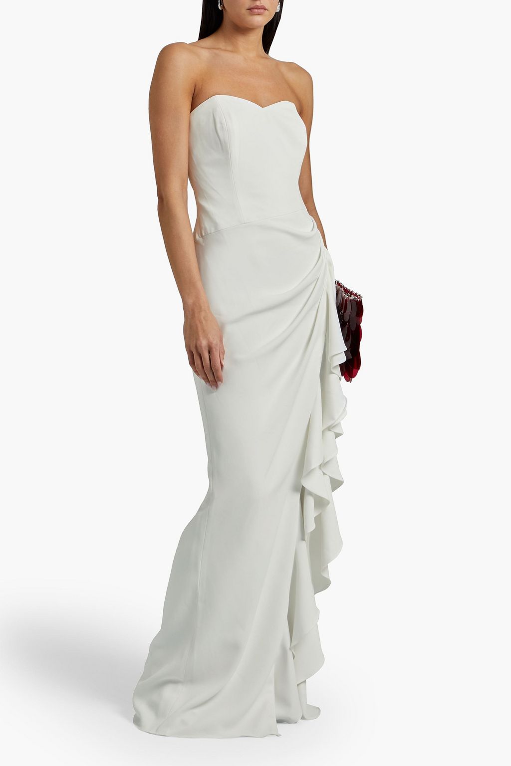 BADGLEY MISCHKA Strapless draped crepe bridal gown