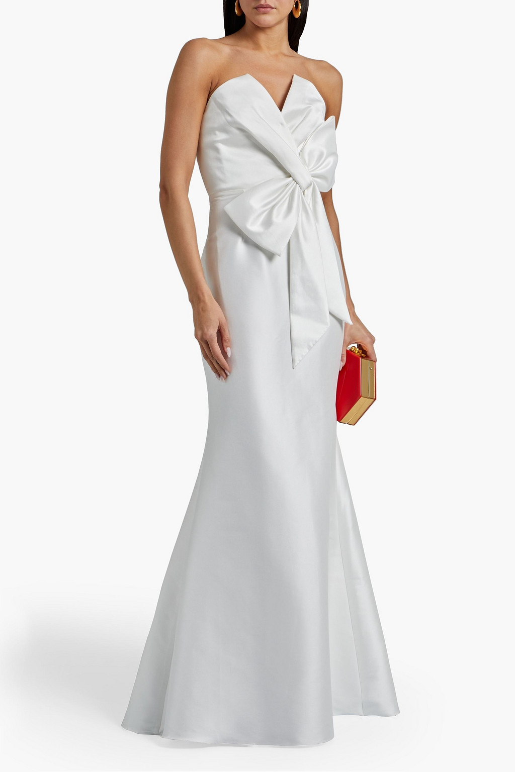 BADGLEY MISCHKA
Strapless bow-embellished satin-twill gown