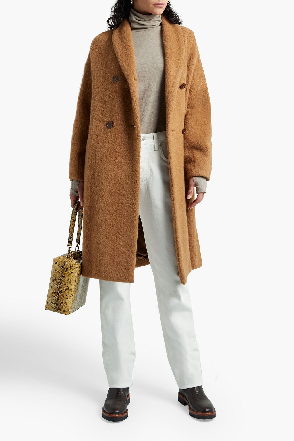 ASPESI Double-breasted brushed alpaca-blend coat