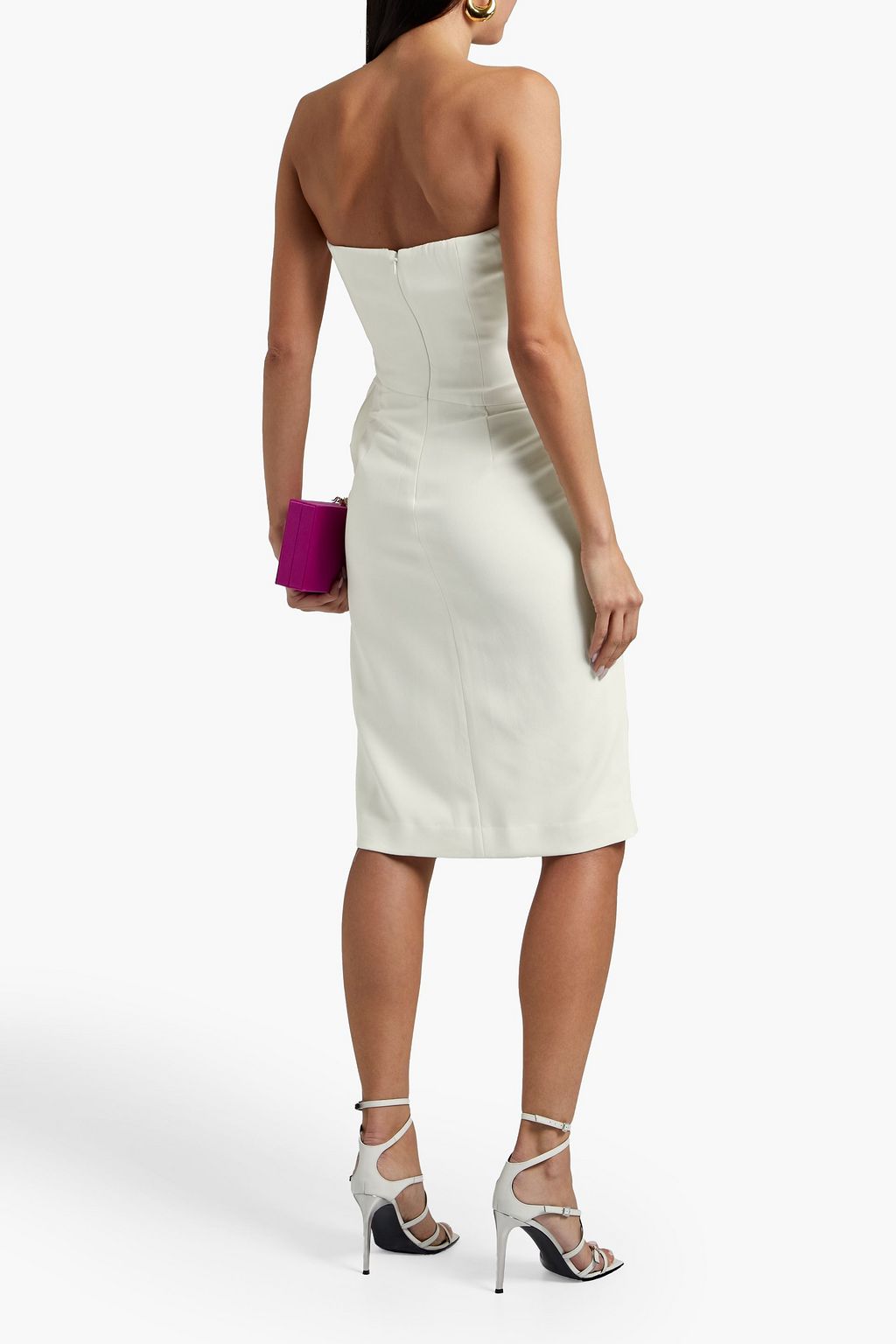 BADGLEY MISCHKA Strapless draped ruffled stretch-crepe dress