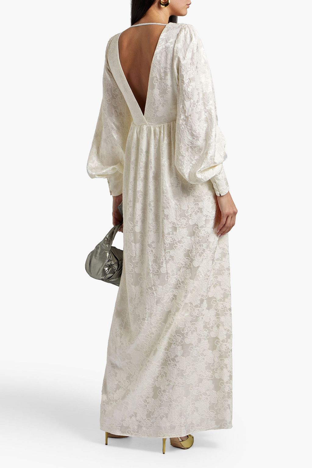 ONE33 SOCIAL Open-back belted stretch-jacquard maxi dress